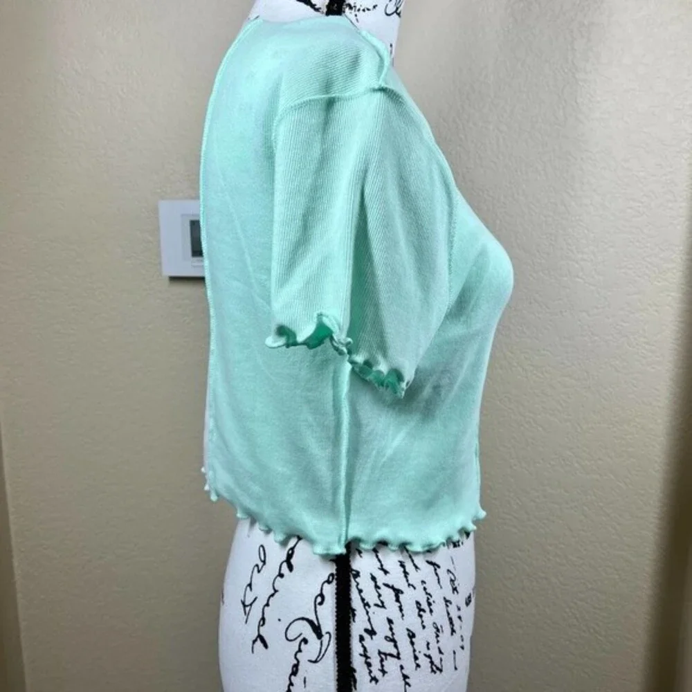 Aeropostale mint green  crop top lettuce hem baby tee top size L streetwear - Picture 4 of 16